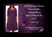 Load image into Gallery viewer, ALEX Evenings Women s Dress Purple Plus 24 W Textured Roses Belted Fab and Chic.
