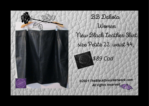 BB Dakota Plus 22 Petite Women New Black Leather Skirt Waist 44, Fab.
