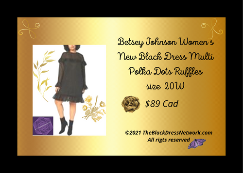 Betsey Johnson Women s New Black Dress Multi Polka Dots Ruffles Plus 20W Chic.