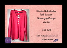 Load image into Gallery viewer, Charter Club Plus 2X New Pink Henley Sweater Stunning Gold Snaps Cotton Stylish.