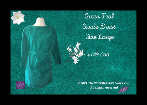 Beautiful Green Blue Teal  Suede Dress Long Sleeves Beautiful $149 Cad.