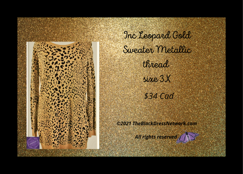 Inc Leopard Gold Sweater Top Metallic thread Plus 3X.