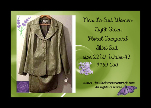 New Le Suit Women Light Green Floral Jacquard Skirt Suit Plus 22W Poly Waist 42 Stunning!.