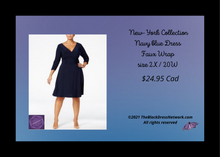 Load image into Gallery viewer, New-York Collection Navy blue Dress Faux Wrap 2X  20W.
