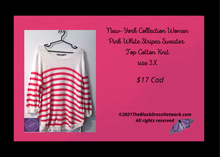 Load image into Gallery viewer, New-York Collection Plus 3X Women Pink White Stripes Sweater Top Cotton Knit.