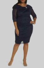 Load image into Gallery viewer, Alex Evenings Women's Embellished Bodycon Dress, Navy Chiffon, Plus 22W Glamour.