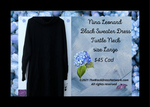 Nina Leonard Versatile Black Sweater Dress size Large 100% Acrylic.