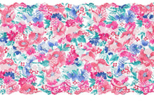Load image into Gallery viewer, Nice Blue, Pink, White Multi Tones Floral Lace Trim 5.5 " Wide stretch.
