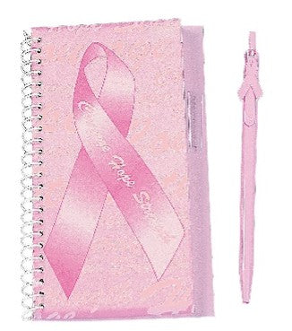 Note Book and Pen Set Pink Ribbon Design.