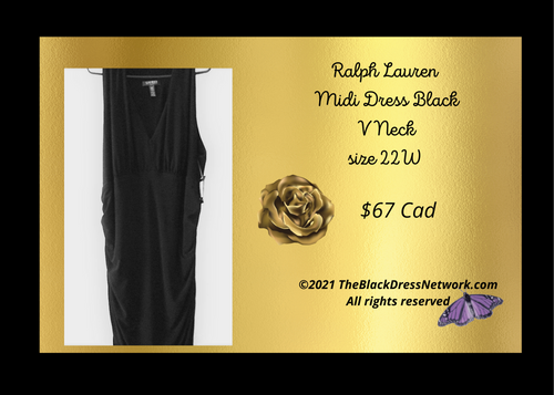 Ralph Lauren Midi Dress Black Chic 22W Premium Quality 100% Polyester Light Stretch Fashionable!.