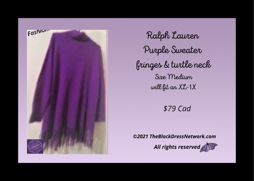 New Lauren Ralph Lauren Women Stunning Purple Cashmere Wool  Poncho Style  Fringe Turtleneck Sweater Top  size Medium  Fashion.