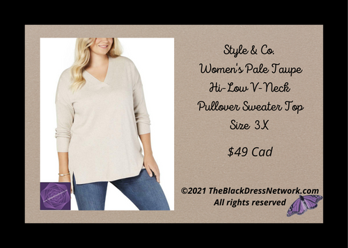 Style and CO Pale Taupe sweater V neck high low Plus 3X.