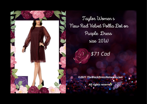 Taylor Women New Red Velvet Polka Dot on Purple Red Shift Dress Plus 20W Unique.
