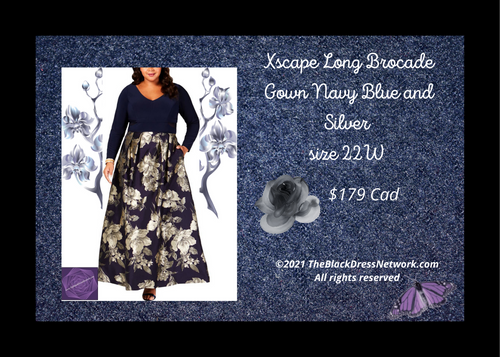Xscape Long Brocade Gown  Navy Blue and Silver Plus 22W Stunning.