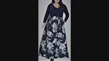Load and play video in Gallery viewer, Xscape Long Brocade Gown  Navy Blue and Silver Plus 22W Stunning