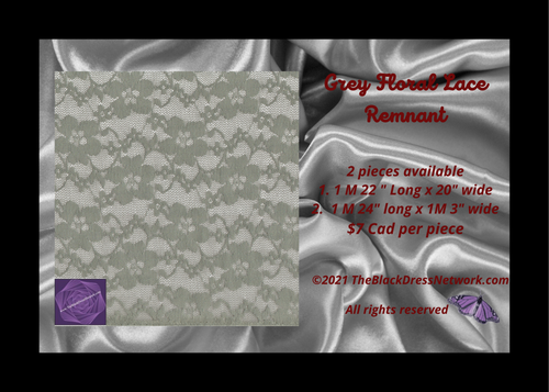 Grey  Floral Lace Remnant 2 pieces available.