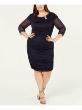 Load image into Gallery viewer, Alex Evenings Women's Embellished Bodycon Dress, Navy Chiffon, Plus 22W Glamour.