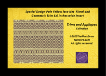 Load image into Gallery viewer, Special Design Pale Yellow lace Net  Floral and Geometric Trim 6.6 Inches wide Insert