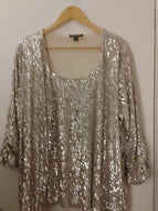 By Cable and Gauge  Fashion Chic Cami and Cardigan Silver Sequins Set 2X - The Black Dress Network