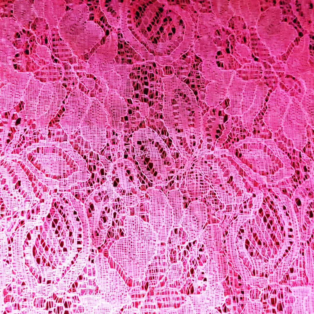 Bright Pink Lace Fabric 59 inch W by the yard Medium Large flowers!