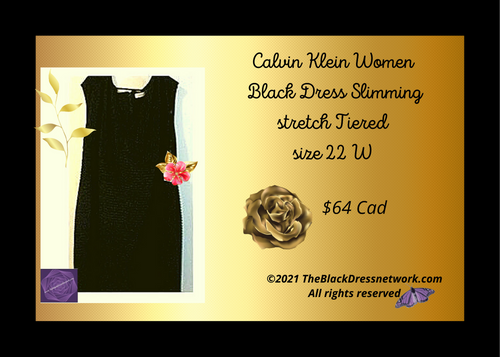 Calvin Klein Women  Black Dress Slimming stretch Tiered Plus 22 W Stylish.