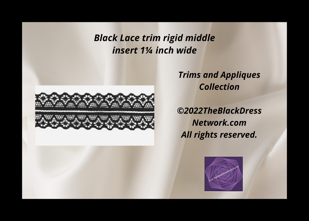 Black Lace trim rigid middle insert 1¼ inch wide