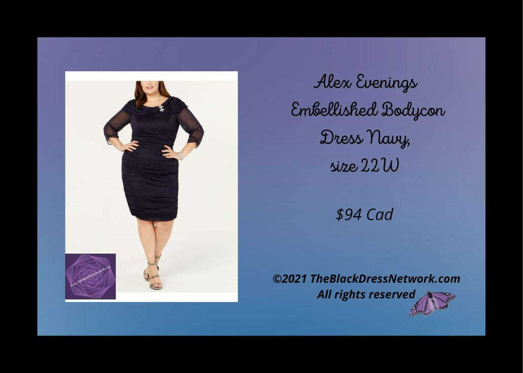 Alex Evenings Women's Embellished Bodycon Dress, Navy Chiffon, Plus 22W Glamour.