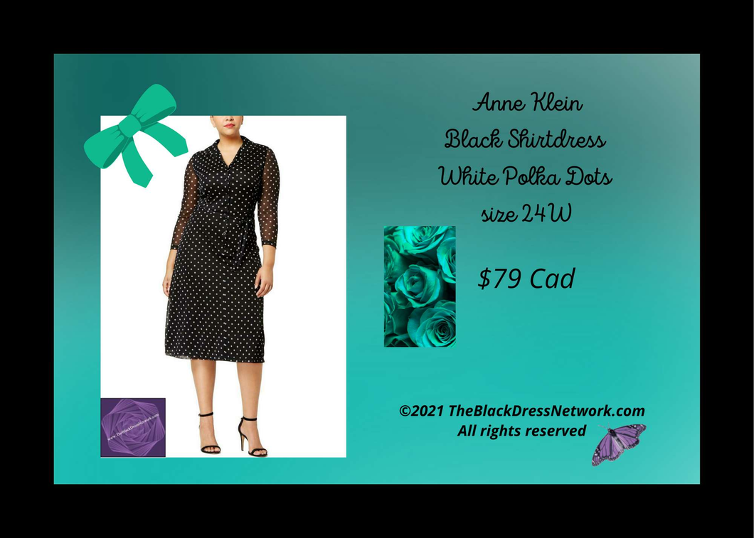 Anne Klein Black Shirtdress with White Polka Dots  Plus 24W.