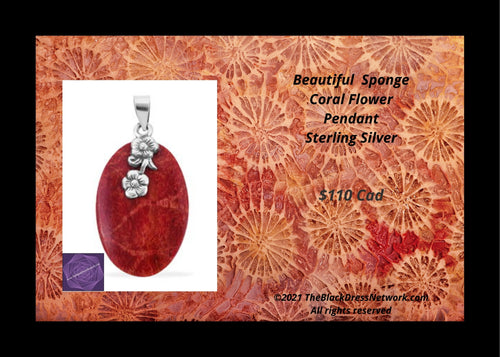 Sponge coral pendant with sterling silver flower.