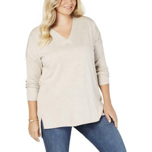 Load image into Gallery viewer, Style and CO Pale Taupe sweater V neck high low Plus 3X.
