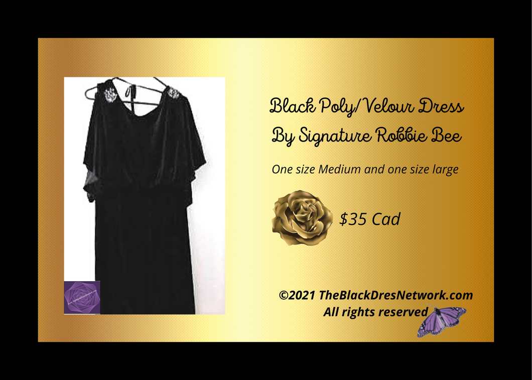 New Signature Robbie Bee Black Poly/Velour Light Dress Batwing Open Sleeves 1Medium 1 Large Glamour!.