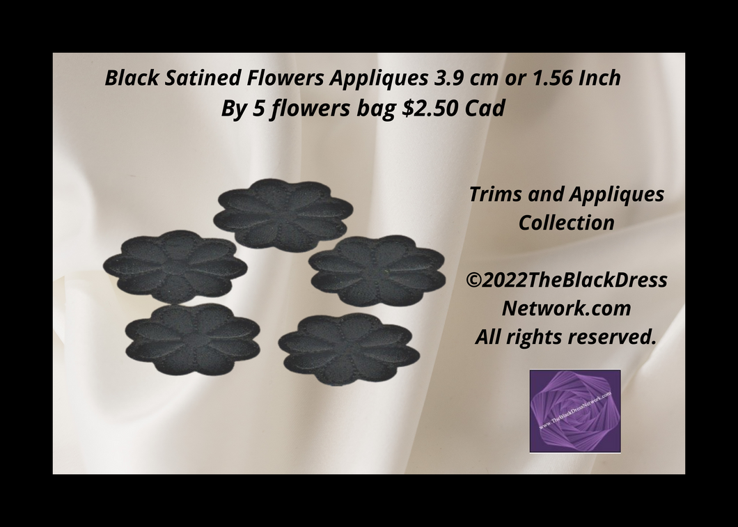 Rich Black Flowers Appliques 3.9 cm or 1.56 Inch each $2.50/5