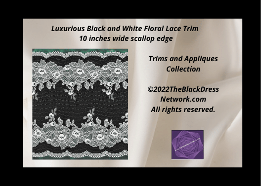 Luxurious Black and White Wide Lace Trim Premium  Quality 10 inches Wide