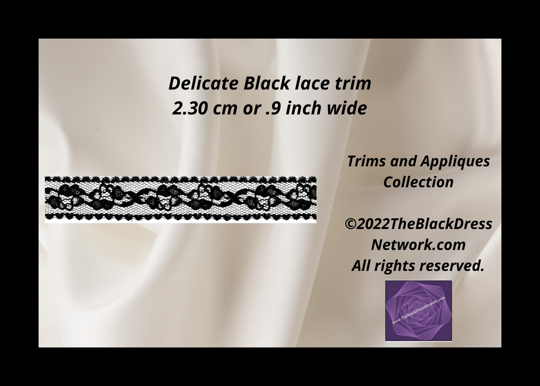 Delicate Black lace trim 2.30 cm or .9 inch