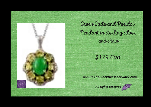 Green jade and peridot pendant in sterling silver plus chain.