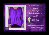 INC Purple Passion Blouse Trendy 3X Wrap Style Bell Sleeves Lace embellished.