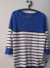 Load image into Gallery viewer, Karen Scott New Beautiful Blue and White stripes textured Sweater Quality Cotton Plus 2X Casual Chic.
