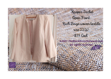 Load image into Gallery viewer, Kasper Jacket Open Front Rich Beige woven textile Plus  22W.
