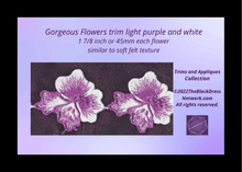 Load image into Gallery viewer, Gorgeous Flowers trim Light  purple and white 1 7/8 inch or 45mm each flower similar to soft felt texture
