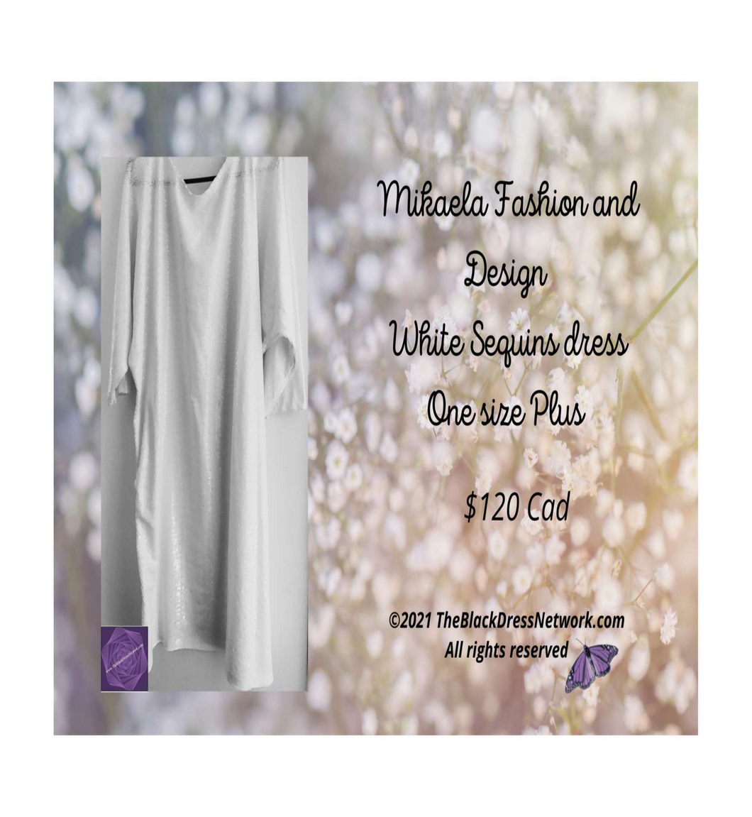 Mikaela's Design White Sequins Dress . One Size Plus or One Size Regular Glam!.