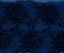 Load image into Gallery viewer, Floral Lace Trim Black and Navy Blue  2 tones 9 ½ inches Wide.
