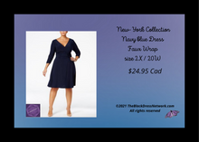 Load image into Gallery viewer, New-York Collection Navy blue Dress Faux Wrap 2X  20W.
