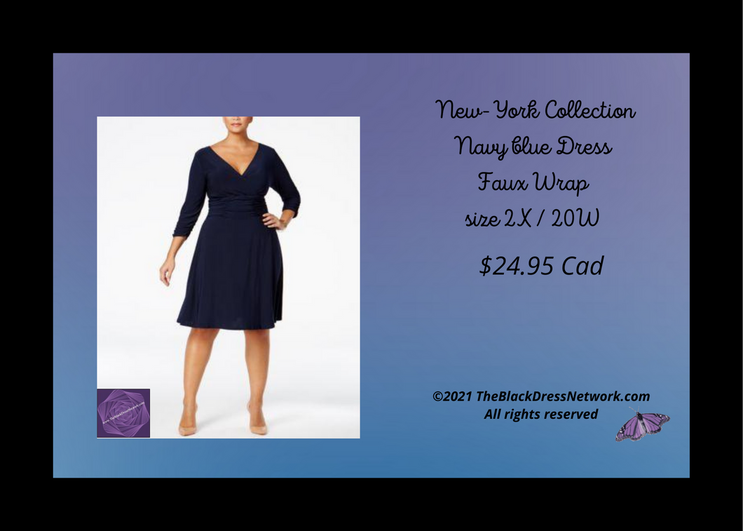 New-York Collection Navy blue Dress Faux Wrap 2X  20W.