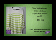 New-York Collection New Sweater White with Green Stripes Cotton Plus 2X.