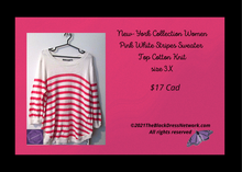 Load image into Gallery viewer, New-York Collection Plus 3X Women Pink White Stripes Sweater Top Cotton Knit.
