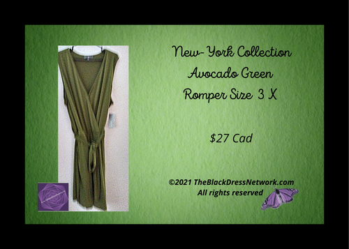 NY Collection Avocado Green Romper Plus 3 X Casual Chic  Soft Jersey.