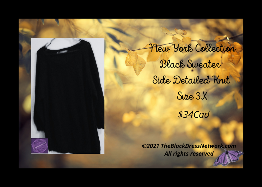 New York Collection Sweater Black  3X Crochet Detail 100% Cotton Casual Chic.