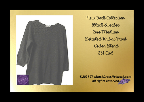 NY Collection Size  Medium Women New Black Sweater Top Details Cotton Blend Nice !.