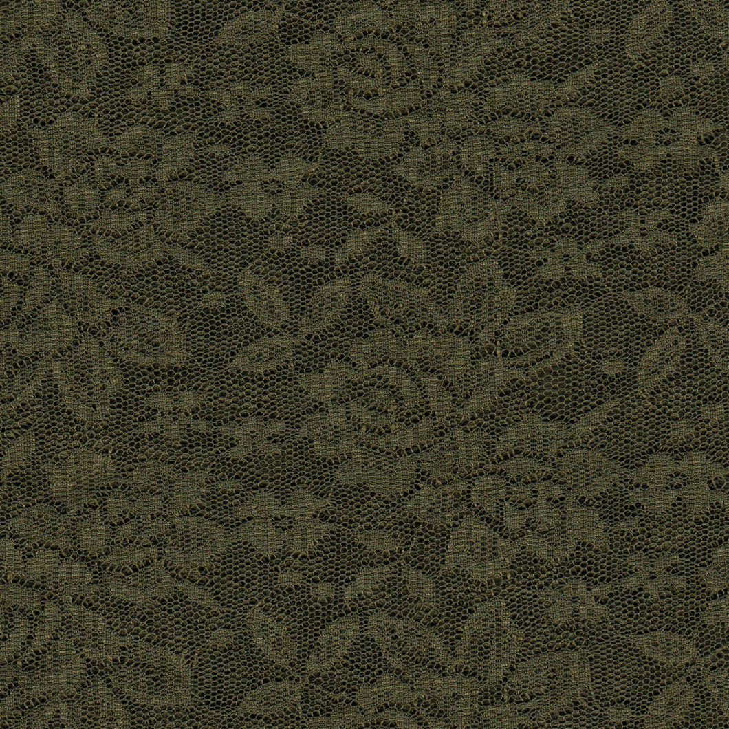 Olive Green Floral Lace Fabric.