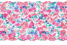 Load image into Gallery viewer, Nice Blue, Pink, White Multi Tones Floral Lace Trim 5.5 &quot; Wide stretch.
